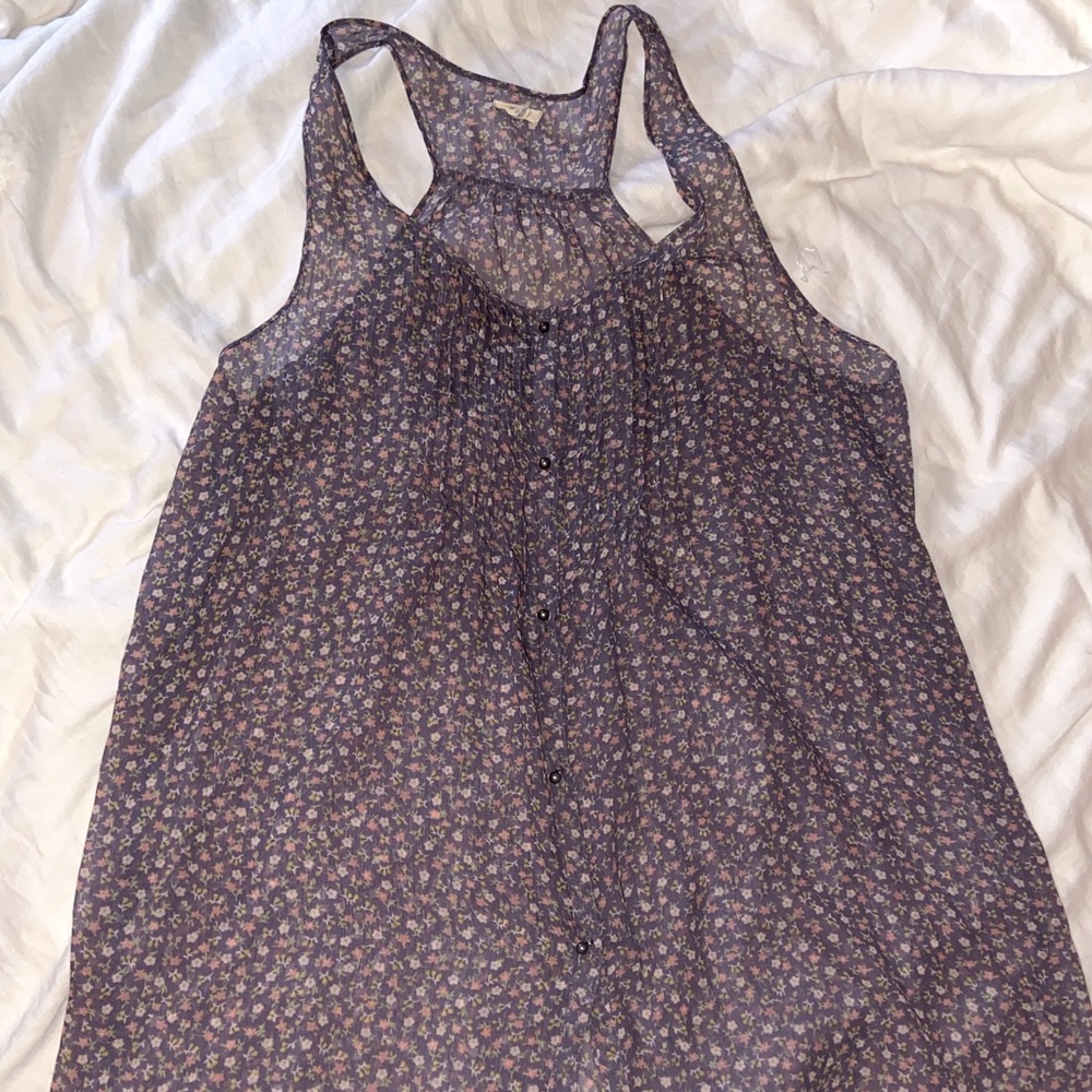 aerie Purple Floral Racerback Tank Top